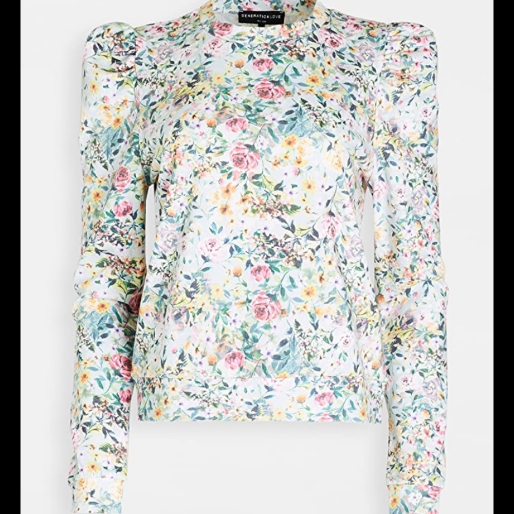 Floral design sweatshirt with puff sleeves